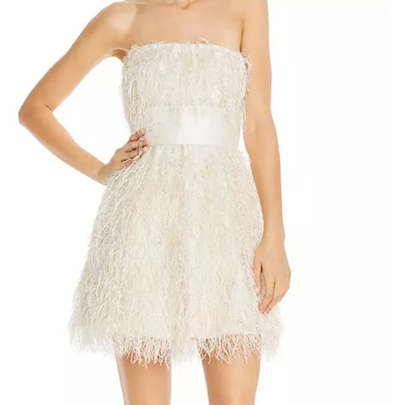 JAYGODFREY Dresses & Skirts - Jaygodfrey Elegant Rami Faux Feather Trimmed Strapless  Mini Dress Size 4.